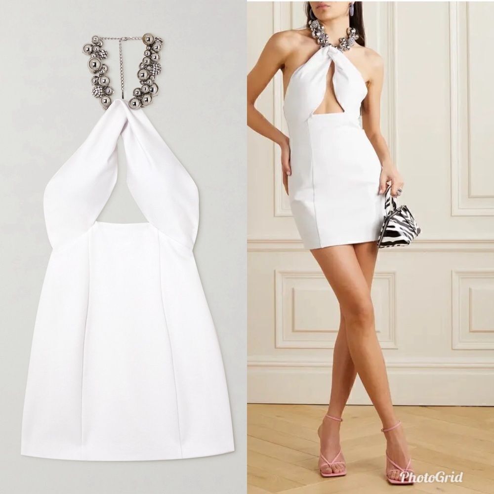 Revolve AREA White Grape Cluster Halter Dress (Necklace not included)